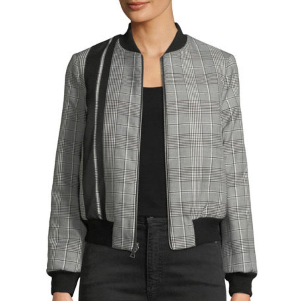 Alice + Olivia Lonnie Reversible Jacket Plaid Black White Size Small NEW
